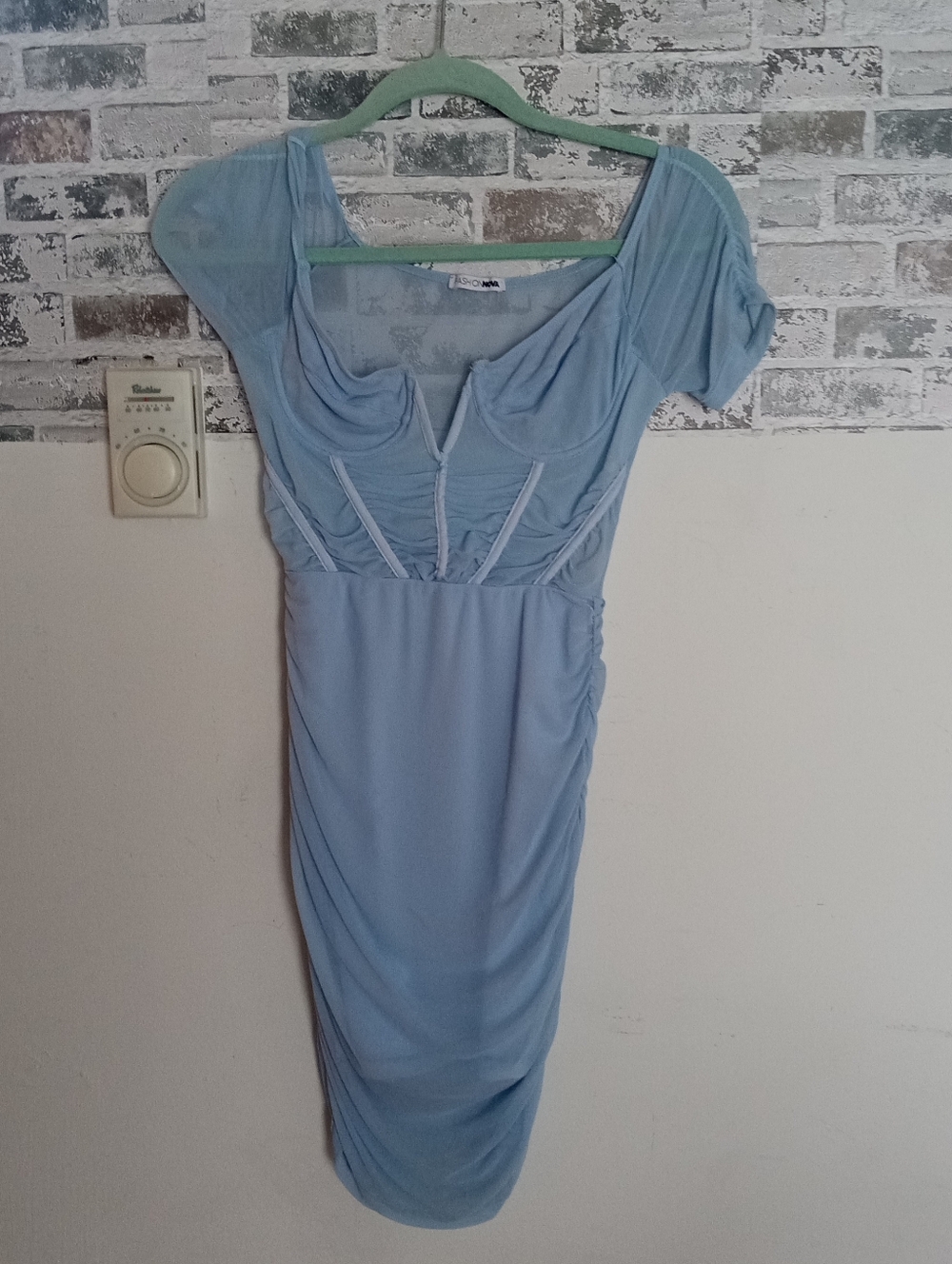 Light Blue Ruched Bust Midi Dress